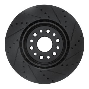 Ram 1500 Brake Rotor (1) - Front Left - R1 Concepts - Drilled & Slotted - Black - `19-`25